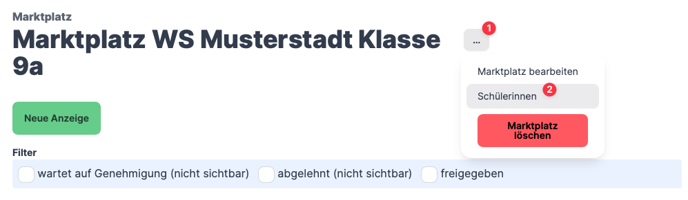 Dropdown-Menü für Markplatz
